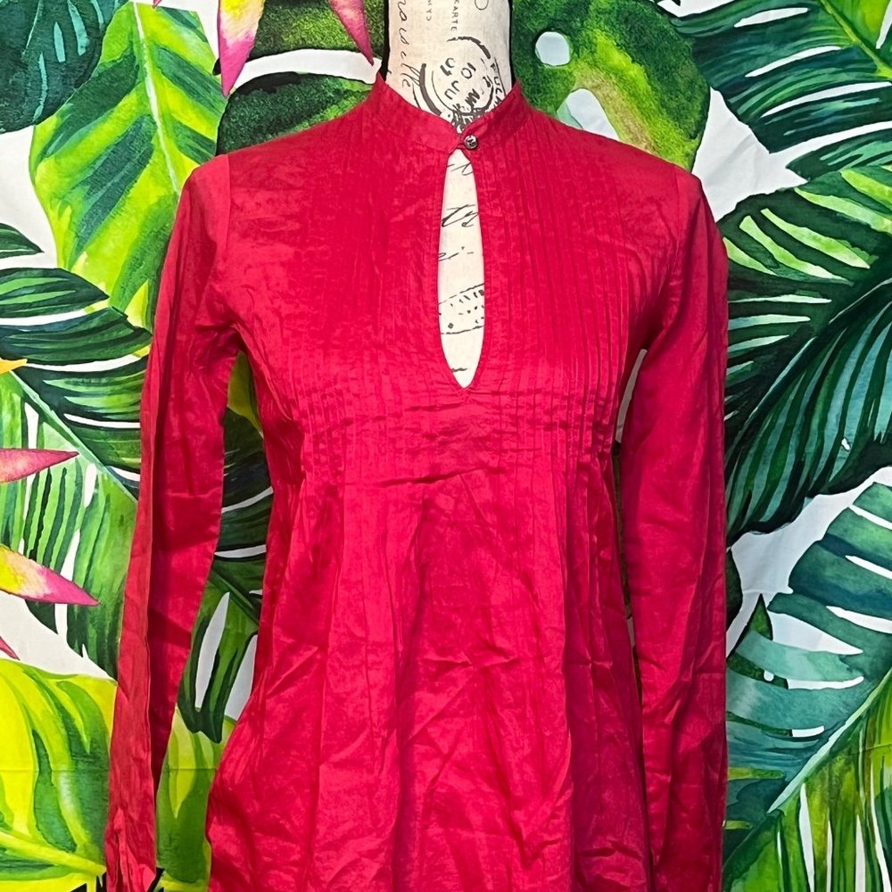 Theory Xs Raspberry Red Pleated Keyhole Button Ne… - image 3